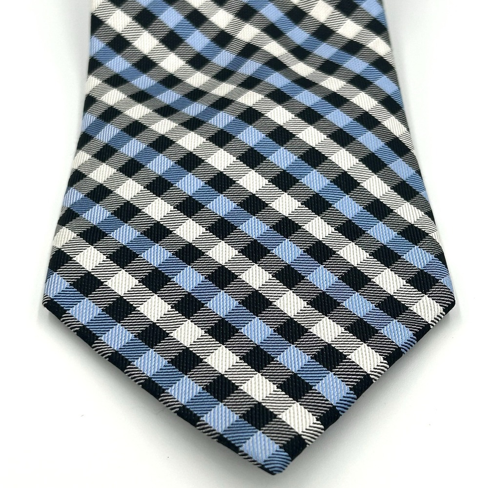 Jos. A. Bank 100% Silk Men's Neck Tie Black Blue White Plaid 3.5 Width 60 Length - Picture 2 of 12